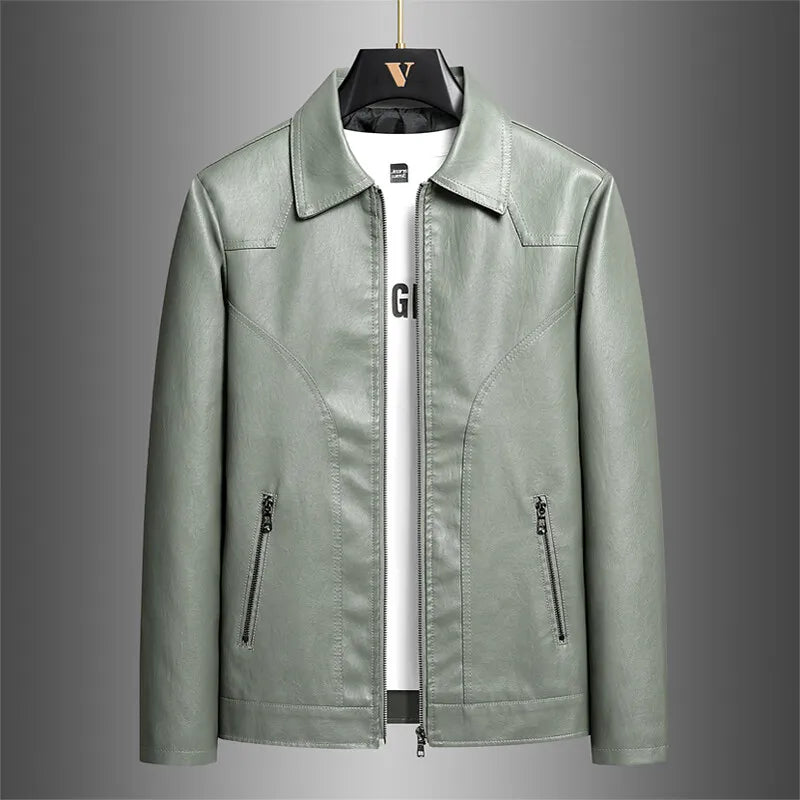 New men's trendy coat leather jacket, PU jacket, black, light green optional, Asian size M-7XL