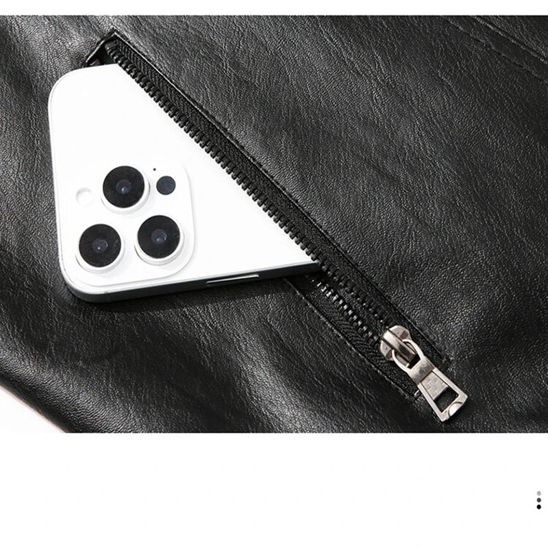 New men's trendy coat leather jacket, PU jacket, black, light green optional, Asian size M-7XL